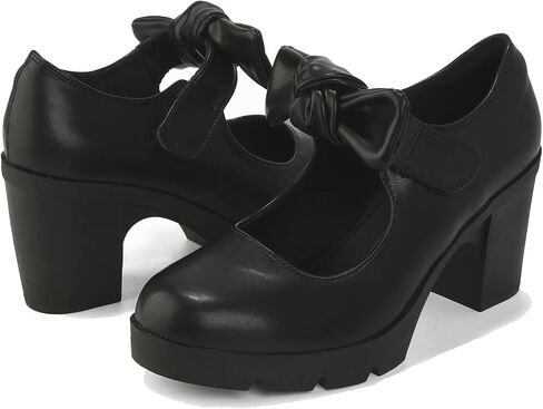 DADAWEN Women's Bow Heels Mary Jane Chunky Low Block Heels Pumps Comfortable Closed Round Toe Ankle Strap Wedding Evening Party Dress Shoes in Kuwait