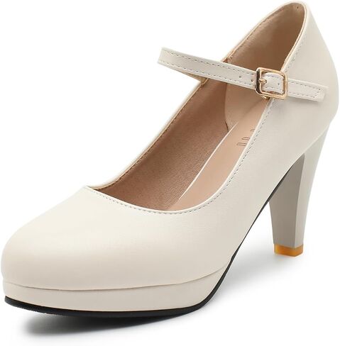 Women's Mary Jane High Heels Platform Pumps Ankle Strap Dress Shoes | 2.75-inch Heel, Matte PU/Velvet Upper, Business Casual Office Shoes for Women Work, Weddings, Parties, Date Nights in Kuwait