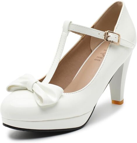 Women's T Strap Bow Pumps Platform Mary Jane High Heels Dress Shoes | 2.75" Comfy Heels, Adjustable Buckle, Vintage-Inspired Style, Cute Shoes for Parties, Weddings, Cosplay, and Daily wear in Kuwait