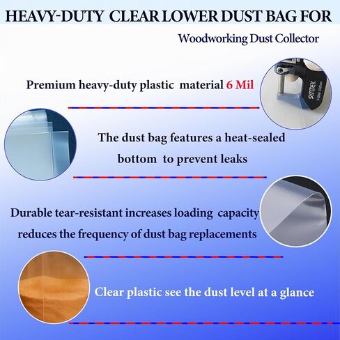 5-Pack Dust Collector bags19.5" Dia 70-gallon Lower Dust Collection Bag | 6-Mil Heavy-Duty Clear Dust Collector Bottom Bag Fits Grizzly JET DC-1100VX DC-1200VX Central Machinery Delta Wen DC1300 in Kuwait