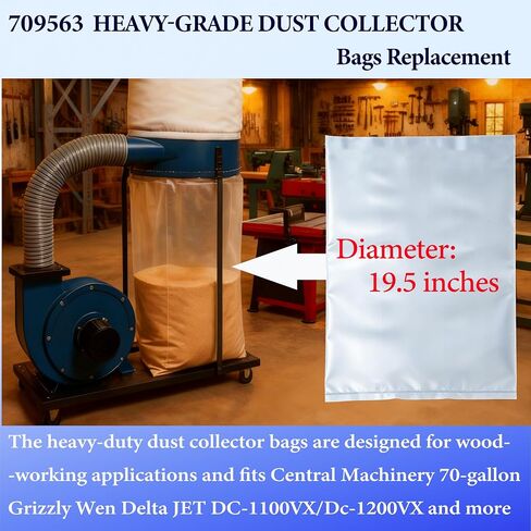5-Pack Dust Collector bags19.5" Dia 70-gallon Lower Dust Collection Bag | 6-Mil Heavy-Duty Clear Dust Collector Bottom Bag Fits Grizzly JET DC-1100VX DC-1200VX Central Machinery Delta Wen DC1300 in Kuwait