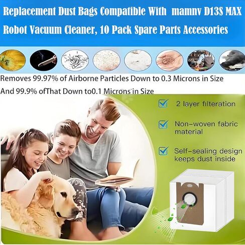 Replacement Dust Bags Compatible With MAMNV D13S MAX Robot Vacuum Cleaner | 10 Pack Spare Parts Accessories in Kuwait
