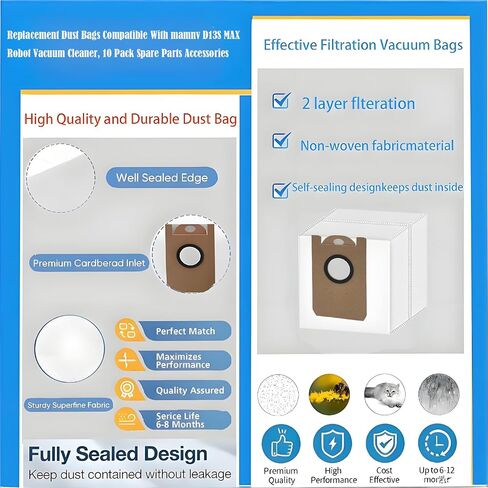 Replacement Dust Bags Compatible With MAMNV D13S MAX Robot Vacuum Cleaner | 10 Pack Spare Parts Accessories in Kuwait