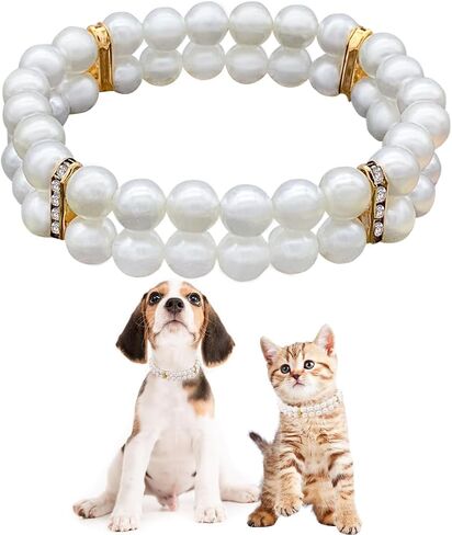 PET SHOW 4Pcs/Pack Dog Pearl Collar Rhinestone 2 Row Necklace Pet Outfits Accessories for Small Dog Cat Rabbit Pets Wedding Birthday Party in Saudi Arabia