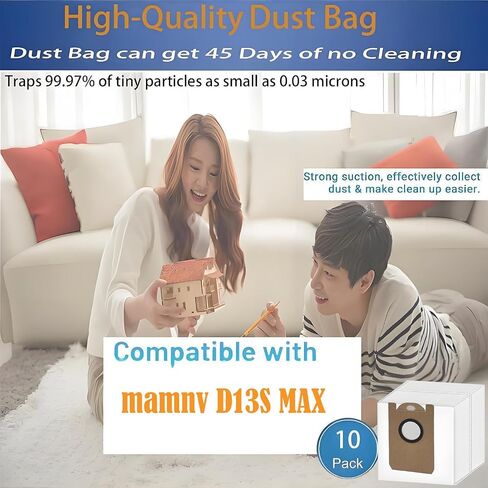 Replacement Dust Bags Compatible With MAMNV D13S MAX Robot Vacuum Cleaner | 10 Pack Spare Parts Accessories in Kuwait