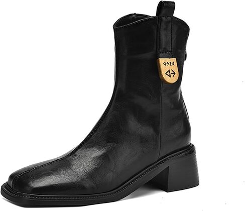 Women's Genuine Leather Fashion Square Toe Ankle Boots With Zipper And Mid-Heel Thick Heel Short Boots Are Suitable For Shopping, Parties, And Churches in Kuwait
