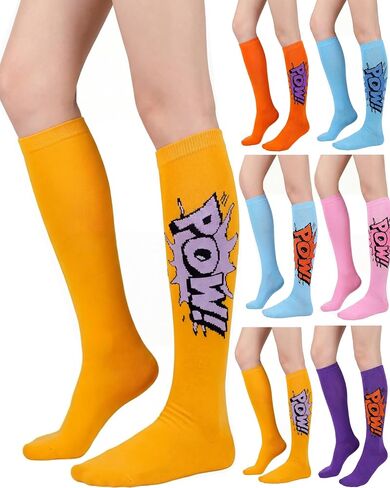 Syhood 6 Pairs Hero Punch Pow Knee High Sock Carnival Prizes Baseball Party Favors School 100 Days of School Gift Decorations in Saudi Arabia
