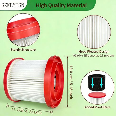 4 Pack HEPA Filter Replacement Kit, Compatible with 49-90-1900 Wet/Dry Vacuum Cleaners, Includes 4 Filters, 4 Foam Sleeves & 1 Cleaning Brush, Washable Reusable in Kuwait