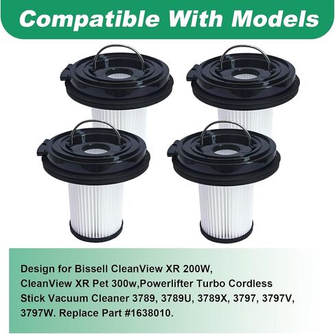 XR Replacement Filter for Bissell CleanView XR 200W CleanView XR Pet 300W Powerlifter Turbo Cordless Stick Vacuum 3789U, 3789X, 3797, 3797V, 3797W, Replace #1638010, 4 Pack in Kuwait