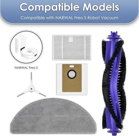 (20 Pack) Freo S Replacement Parts Compatible with Narwal Freo S Robot Vacuum Cleaner, 1 Roller Brush, 6 Side Brushes, 5 HEPA Filters, 5 Dust Bags, 3 Mop Pads, Accessories Kit in Kuwait