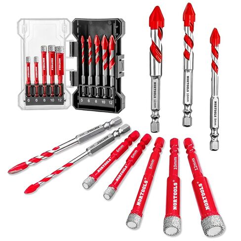 Diamond Drill Bits Set 10PCS, Tile Drill Bits 3/16"1/4"5/16" 3/8"1/2" with Hex Shank for Porcelain,Tile,Ceramic,Glass,Granite,Concrete,Masonry,Built-in Cooling Wax in Kuwait