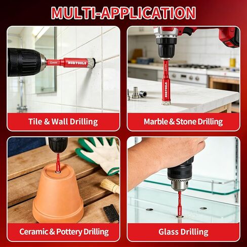 Diamond Drill Bits Set 10PCS, Tile Drill Bits 3/16"1/4"5/16" 3/8"1/2" with Hex Shank for Porcelain,Tile,Ceramic,Glass,Granite,Concrete,Masonry,Built-in Cooling Wax in Kuwait