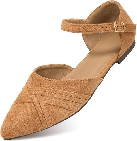Aomigoct Dress Comfortable Womens Flats: Pointed Toe & Soft Suede for Office & Commute - Adjustable Buckle for All-Day Comfort & Confidence - Urban Working Women in Kuwait