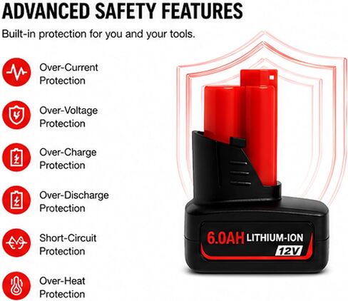 VOLT1799 2Packs 6.0Ah 12V Batteries 48-11-2460 and Rapid Charger for Mliwaukee 12v Tools in Kuwait