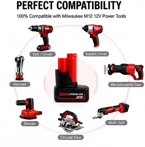 VOLT1799 2Packs 6.0Ah 12V Batteries 48-11-2460 and Rapid Charger for Mliwaukee 12v Tools in Kuwait