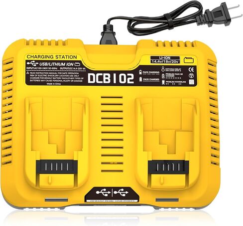 DCB102 20V Dual Port Charger Replacement for Dewalt 12V-20V Battery Charger | Compatible with Dewalt 12V/20V Max Battery DCB120 DCB121 DCB123 DCB203 DCB206 DCB208 in Kuwait
