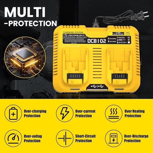 DCB102 20V Dual Port Charger Replacement for Dewalt 12V-20V Battery Charger | Compatible with Dewalt 12V/20V Max Battery DCB120 DCB121 DCB123 DCB203 DCB206 DCB208 in Kuwait