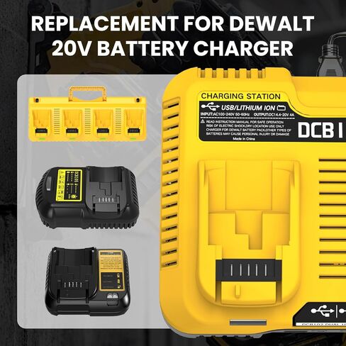 DCB102 20V Dual Port Charger Replacement for Dewalt 12V-20V Battery Charger | Compatible with Dewalt 12V/20V Max Battery DCB120 DCB121 DCB123 DCB203 DCB206 DCB208 in Kuwait