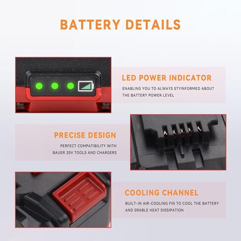 5.0Ah Lithium-Ion Replacement for Bauer 20V Battery 1701C-B 1702C-B 1907C-B 1907C-B-2P 2108C-B 2109C-B, Compatible with Bauer 20 Volt Cordless Power Tools & Chargers in Kuwait