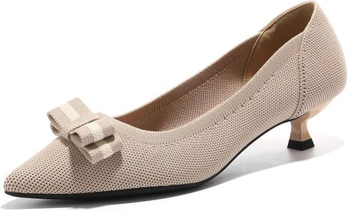 Women's Kitten Heels Low Pumps Pointed Toe Knit with Bow Slip On Formal Dress Shoes in Kuwait