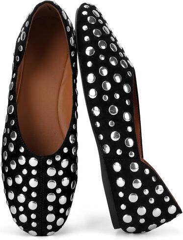 VBDB Studded Flats for Women Ballet Flats Round Toe Slip on Leather Suede Comfortable Dress Casual Walking Shoes in Kuwait