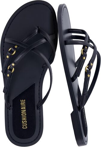 CUSHIONAIRE Raz Thong Strappy Sandals for Women, Minimalist Flat Sandals with Decorative Ring Accents in Kuwait