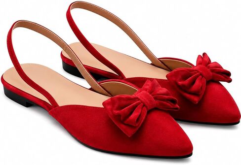 GeeYea Women's Pointed Toe Slingback Flat Shoes, Red Velvet Bow Back Strap Mules, Elegant Slip On Formal Flats, Comfort Dress Shoes for Evening Party, Prom, Daily Wear in Kuwait