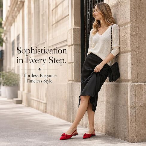 GeeYea Women's Pointed Toe Slingback Flat Shoes, Red Velvet Bow Back Strap Mules, Elegant Slip On Formal Flats, Comfort Dress Shoes for Evening Party, Prom, Daily Wear in Kuwait