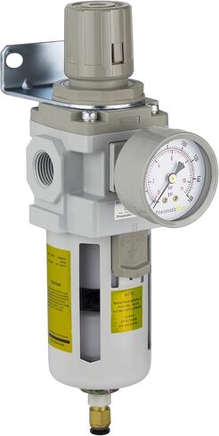 PneumaticPlus SAW400-N04BDG Compressed Air Filter Regulator Piggyback Combo 1/2" NPT - Poly Bowl, Auto Drain, Bracket, Gauge in Kuwait