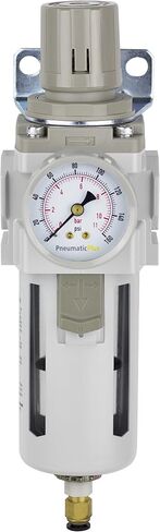 PneumaticPlus SAW400-N04BDG Compressed Air Filter Regulator Piggyback Combo 1/2" NPT - Poly Bowl, Auto Drain, Bracket, Gauge in Kuwait