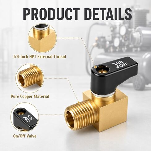 2PCS Brass Air Compressor Drain Valve 1/4" NPT Male Thread Ball Type Drains Valves Air Compressor Drain Valve Cock Ball Valves Airs Compressors Accessories for Airs Compressors Part in Kuwait