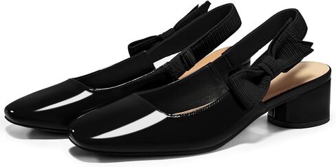 Coutgo Womens Slingback Chunky Heels Bow Closed Square Toe Slip On Work Pumps Dress Shoes in Kuwait