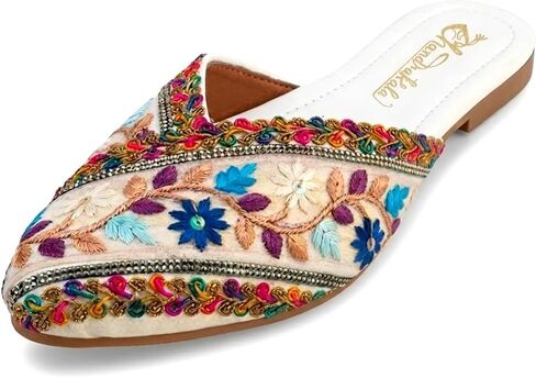 Chandrakala Bridal Mojaris for Women Flats Punjabi Jutti Slip-On Mules Embroidered Fashion Footwear (WF157-P) in Kuwait