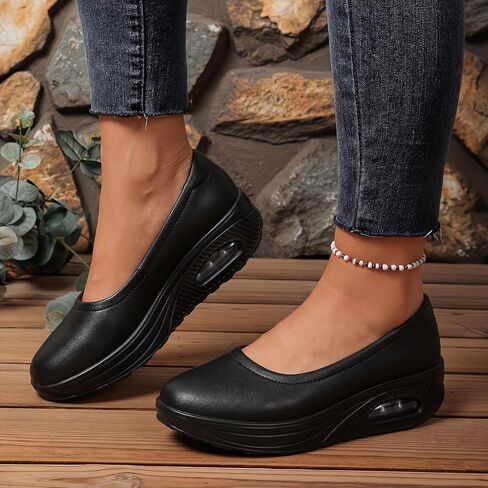 Walking Shoes for Women Cushioned Leather Loafer Flat Air Cushion Slip Resistant Walking Sneakers Platform Comfortable Lightweight in Kuwait
