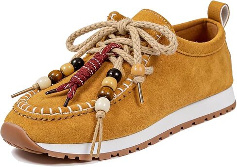 Women's Suede Platform Loafers with Beaded Retro Comfortable Round Toe Slip On Orthopedic Walking Shoes for Daily Work Driving Casual Shoes in Kuwait