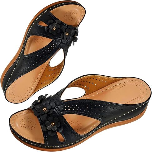 Comfortable Sandals for Women Wedge Shoes with Floral Cut, Slip On Dressy Summer Comfortable Slides Sandals Casual Memory Foam Platform Shoes for Beach, Poolside All-Season Footwear Massage Sandals in Kuwait