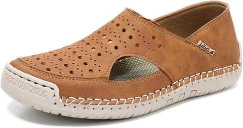 Womens Handmade Leather Perforated Slip On Loafers Breathable Mesh Upper Flat Heel Casual Walking Shoes for Daily Wear Office Travel Shopping Summer in Kuwait