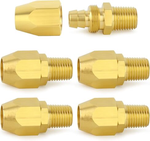 ChillWaves Brass Air Reusable Replacement Fitting，Hose-End Repair Fitting 1/4" ID Polyurethane Hose（1/4" Barb）x 1/4" NPT Rigid(5-PACK) in Kuwait