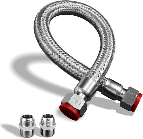 Industrial Grade 1/2" NPT Male Compressor Jumper Hose 20" Length, Stainless Steel Air Compressor Hose, Corrugated Core, Braided Sleeve, 450 PSI, 750°F, Dual Swivel Fittings in Kuwait