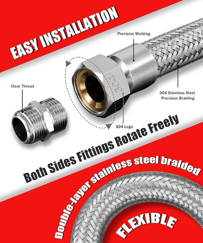 Industrial Grade 1/2" NPT Male Compressor Jumper Hose 20" Length, Stainless Steel Air Compressor Hose, Corrugated Core, Braided Sleeve, 450 PSI, 750°F, Dual Swivel Fittings in Kuwait