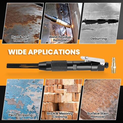 MAOPINER Compact Air Needle Scaler, Pneumatic Rust & Paint Removal Tool | 12-Piece Air Powered Weld Removal Tool with 3mm Hardened Steel Needles, 1/4" NPT Fitting for Metal Surface Cleaning in Kuwait
