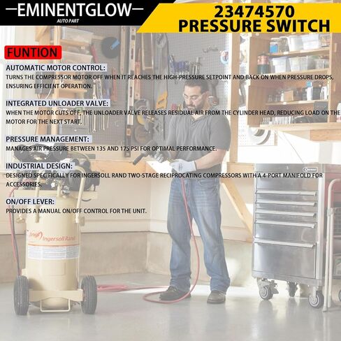23474570 Pressure Switch Two Stage Compressor 135-175 Psi Fit For Ingersoll-Rand Air With Unloader And 4 Port On/Off Levercompressor Pressure Switch 2340 2475 2545 7100,Replace 23474570-A in Kuwait