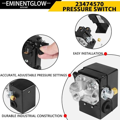 23474570 Pressure Switch Two Stage Compressor 135-175 Psi Fit For Ingersoll-Rand Air With Unloader And 4 Port On/Off Levercompressor Pressure Switch 2340 2475 2545 7100,Replace 23474570-A in Kuwait