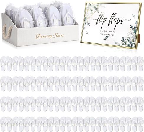 Twistover 48 Pairs Wedding Flip Flops Bulk for Guest Slippers with Wedding Sign, Bags and Storage Box for Pool Beach Party in Kuwait