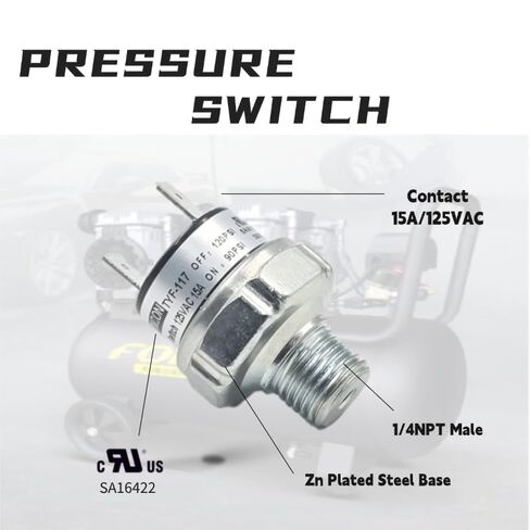 90-120PSI Pressure Switch, UL Certified,1/4" NPT Male Thread, 15A/125VAC Air Compressor Switch for Train Horn Air Tank Suspension System (DC 12V/24V AC 110V-240V) (1) in Kuwait