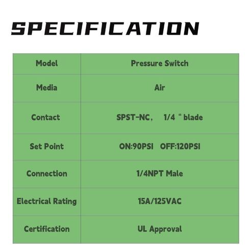 90-120PSI Pressure Switch, UL Certified,1/4" NPT Male Thread, 15A/125VAC Air Compressor Switch for Train Horn Air Tank Suspension System (DC 12V/24V AC 110V-240V) (1) in Kuwait