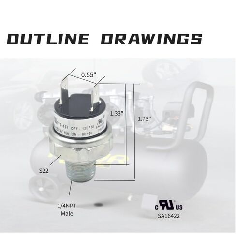 90-120PSI Pressure Switch, UL Certified,1/4" NPT Male Thread, 15A/125VAC Air Compressor Switch for Train Horn Air Tank Suspension System (DC 12V/24V AC 110V-240V) (1) in Kuwait