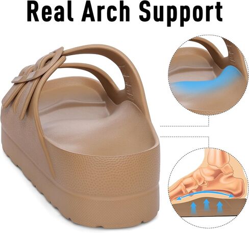 shevalues Women’s Platform Sandals with Arch Support, Lightweight Cloud Slides with Adjustable Double Buckle, Brown 41 in Kuwait