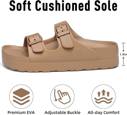 shevalues Women’s Platform Sandals with Arch Support, Lightweight Cloud Slides with Adjustable Double Buckle, Brown 41 in Kuwait