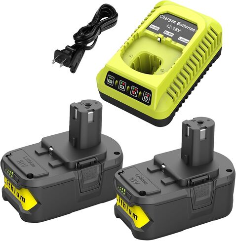 ANTRobut 2Packs 8.0Ah P108 Replacement for Ryobi 18V Battery Compatible with Ryobi Battery P107 P104 P105 P102 P103 P122 P109 PBP004 PBP005, with P117 18 Volt Charger in Kuwait